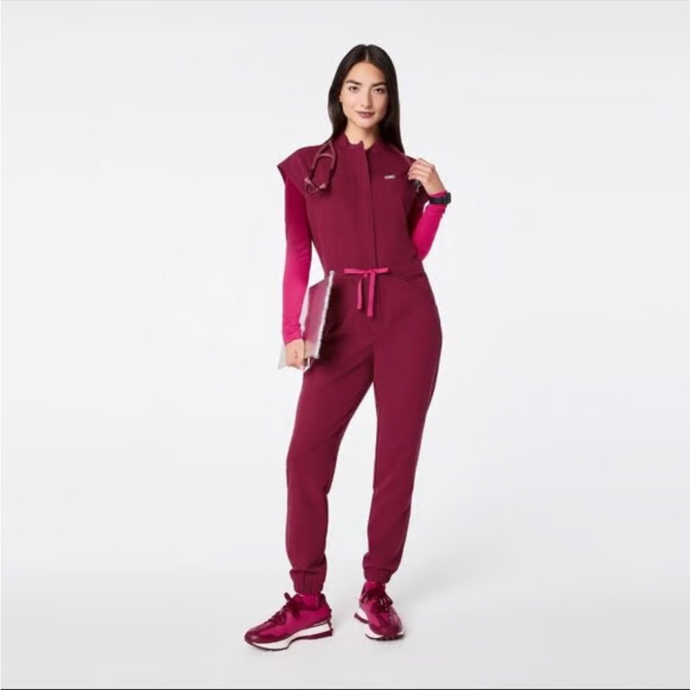 Women's Figs Burgundy Cargo ScrubJumpsuit